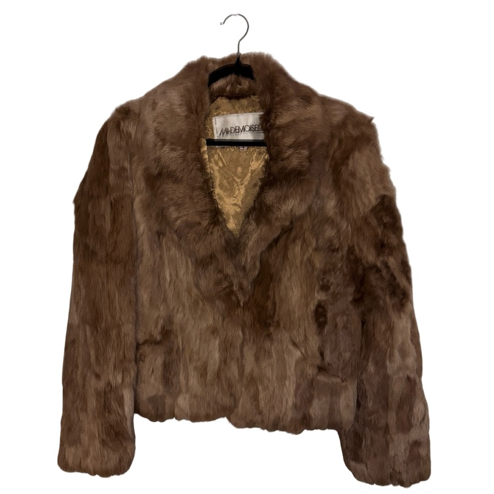 Vintage Mademoiselle Rabbit Fur Coat‎ Brown Made in Hong Kong Jacket Large